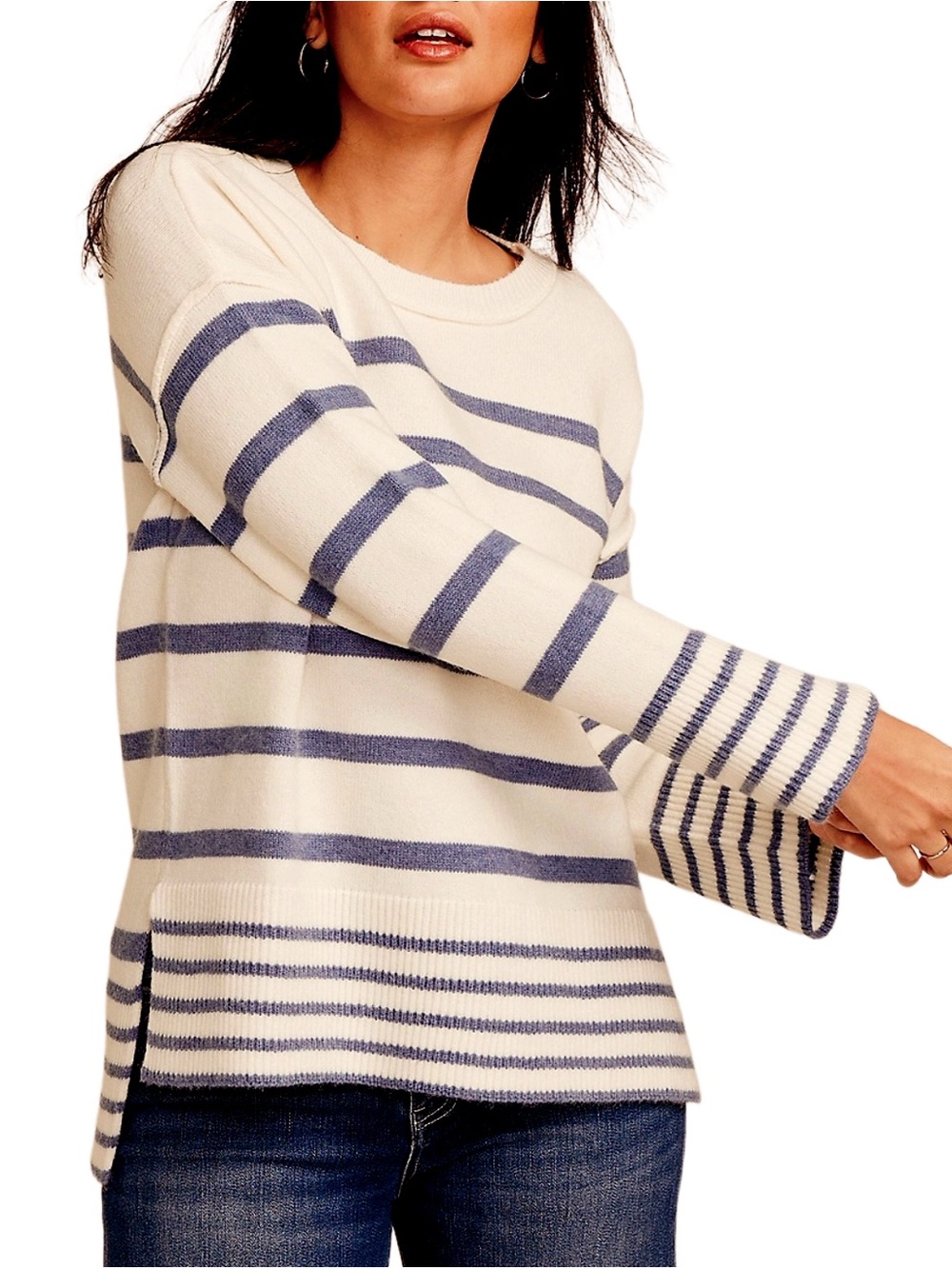 Maurices white and Blue Striped Crewneck Sweater